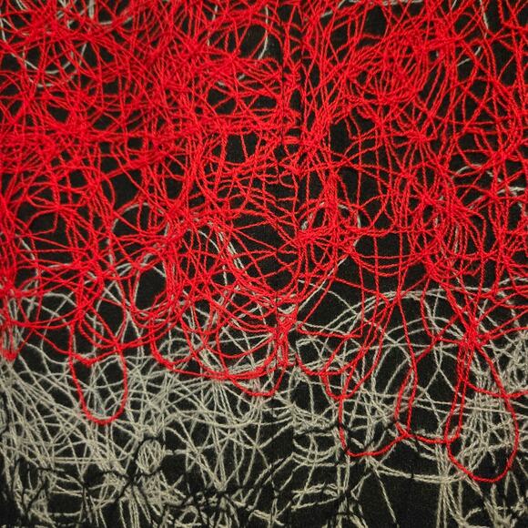 Yak Magik Black Wool Blend Art-to-Wear Red and Gray String Print Jacket, Size M - Picture 7 of 11